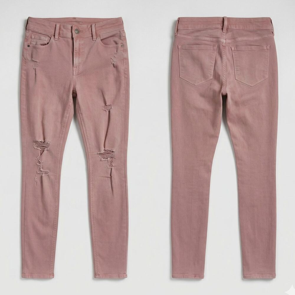Old Navy Rockstar Size 6 Super Skinny Mid Rise Pink Distressed